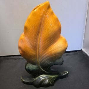 Hull Pottery Vintage Orange Medley Standing Leaf Vase Art Deco 8.5"